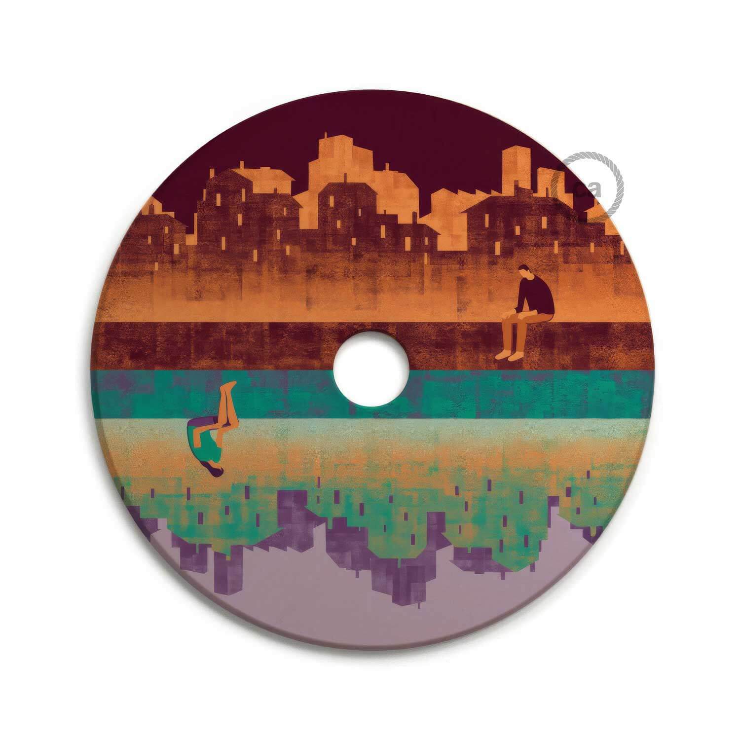 UFO Paralume in legno Special Edition Illustratori Italiani, double face, diametro 33 cm - Davide Bonazzi - Creative Cables